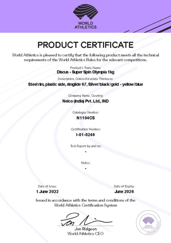 2022 0607 DT SuperSpinOly 1kg I-01-0246 N1104CS Certificate Nelco_1