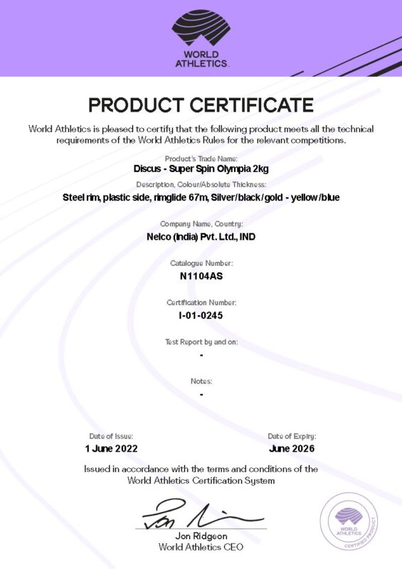 2022 0607 DT SuperSpinOly 2kg I-01-0245 N1104AS Certificate Nelco_1